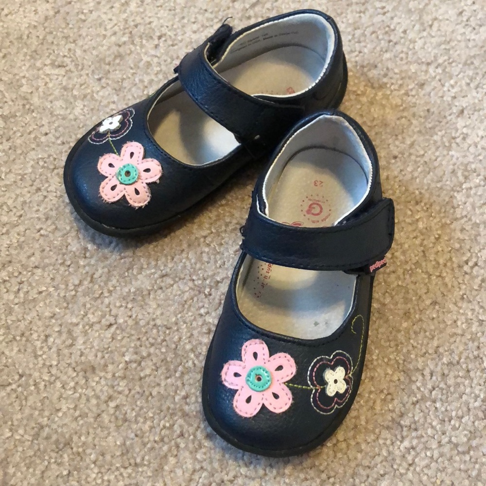 Pediped Grip n Go navy and pink Mary Jane shoes 23